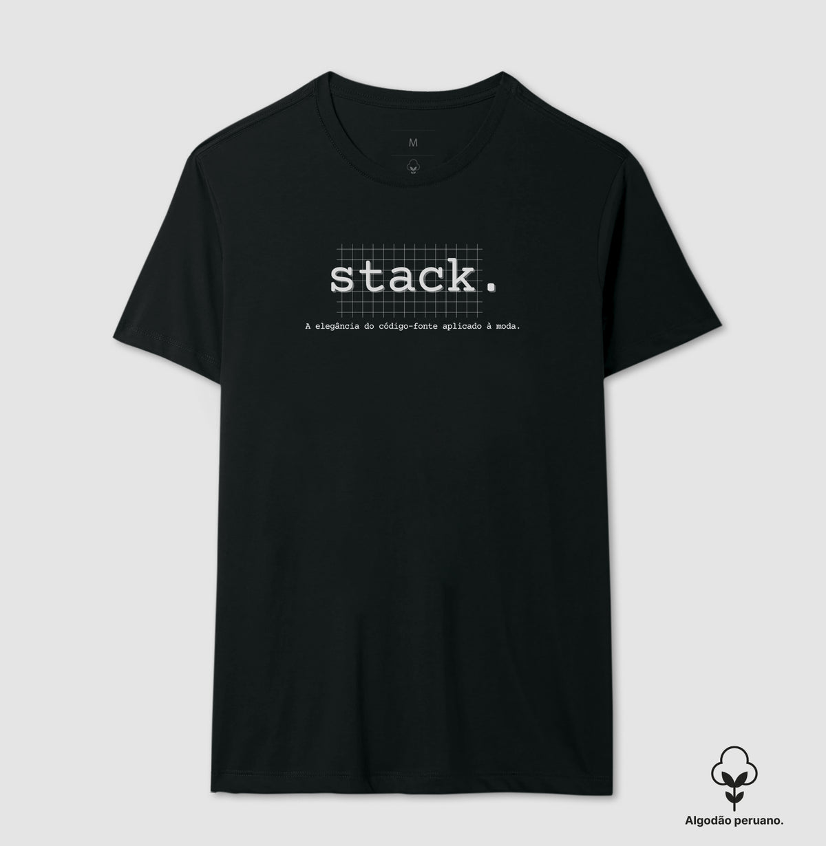 Camiseta Masculina Stack A elegância do código-fonte aplicado à moda.
