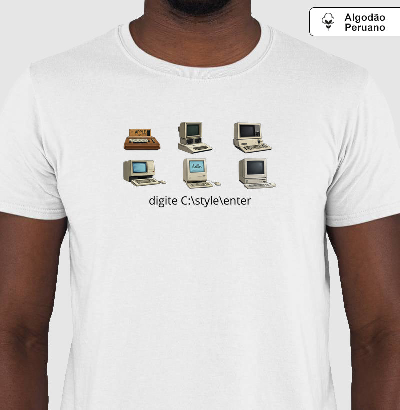 Camiseta Algodão Peruano Vintage Estampa Computadores
