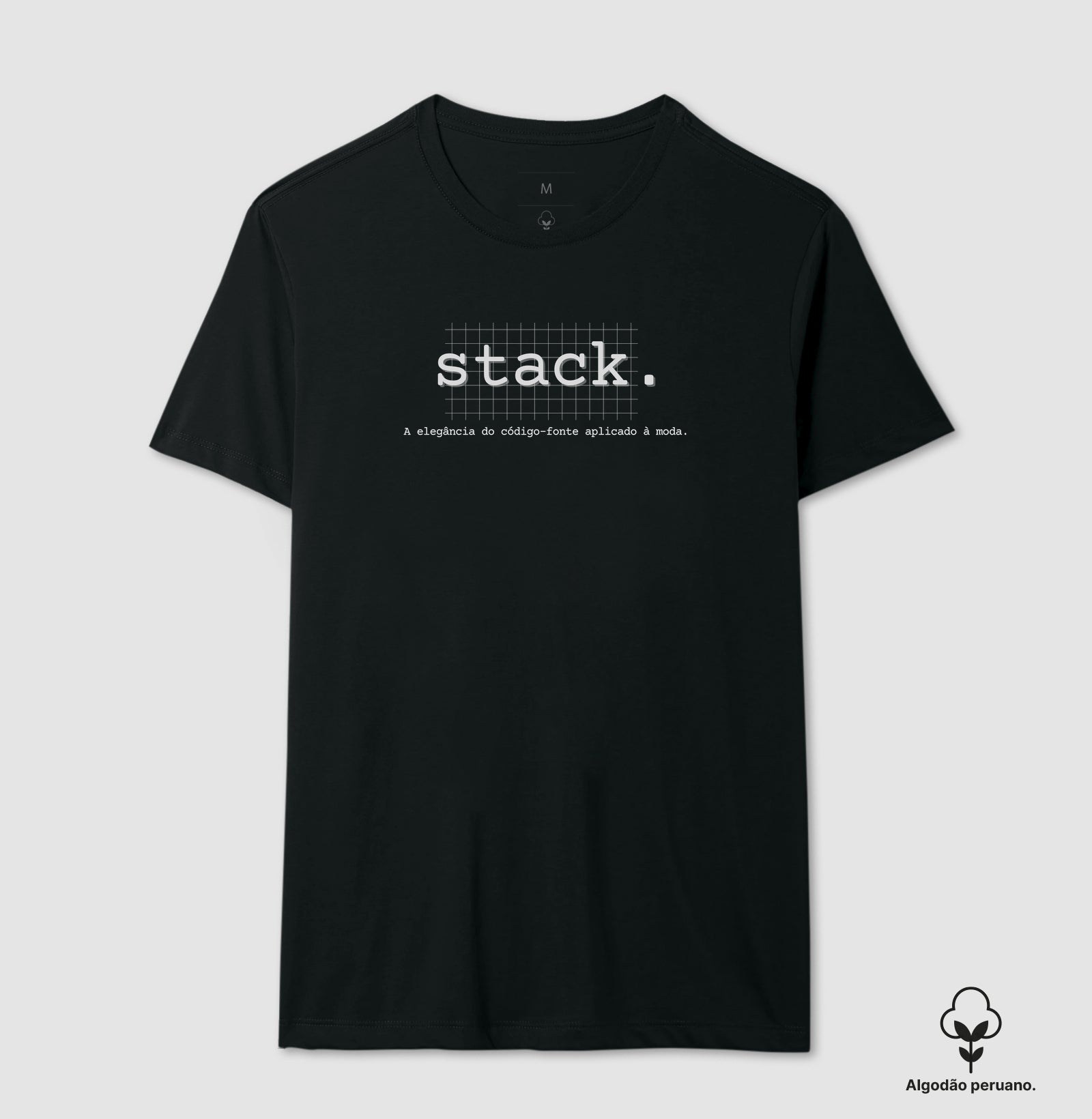 Camiseta Algodão Peruano Stack A elegância do código-fonte aplicado à moda.