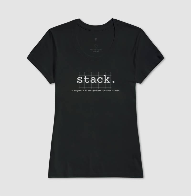 Camiseta Feminina Stack A elegância do código-fonte aplicado à moda.