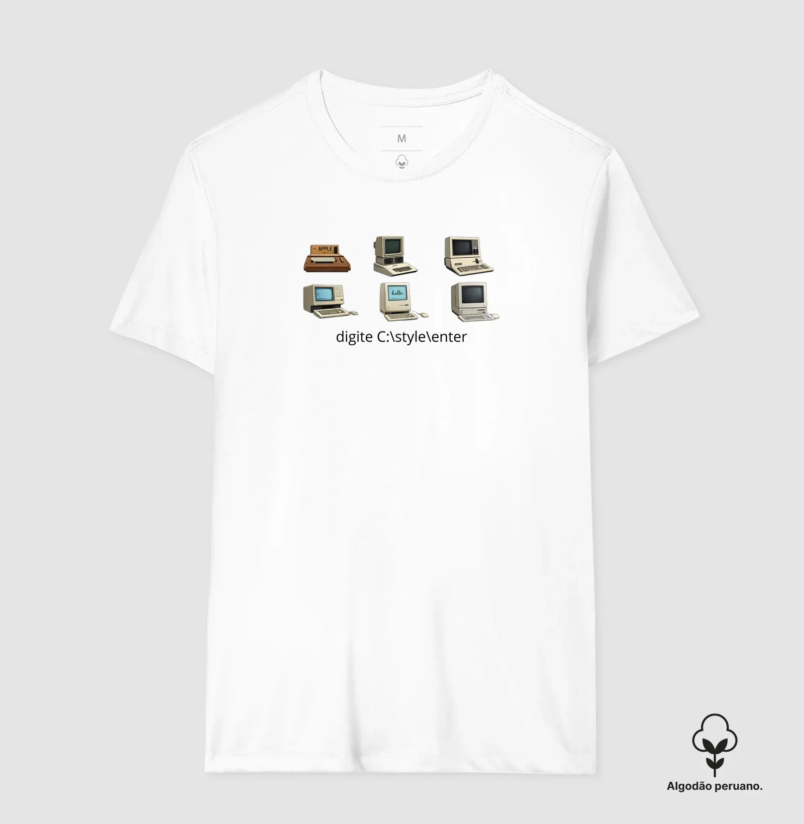 Camiseta Algodão Peruano Vintage Estampa Computadores