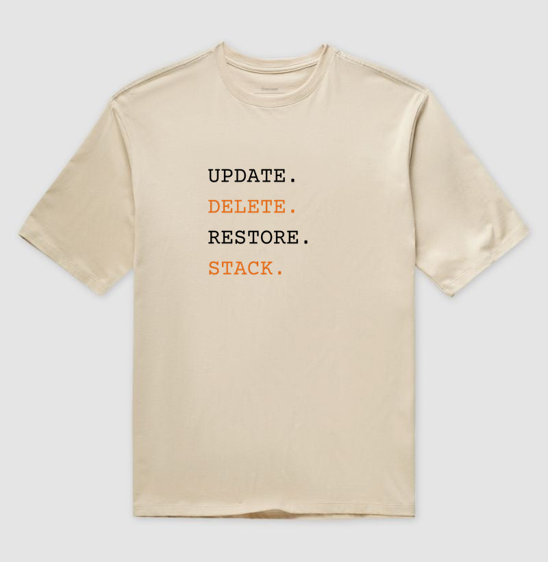 Camiseta Oversized UPDATE,DELETE,RESTORE,STACK