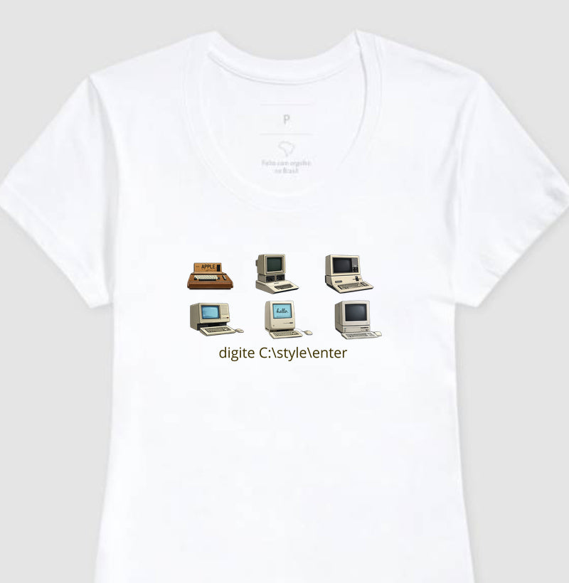 Camiseta Feminina Vintage Estampa Computadores